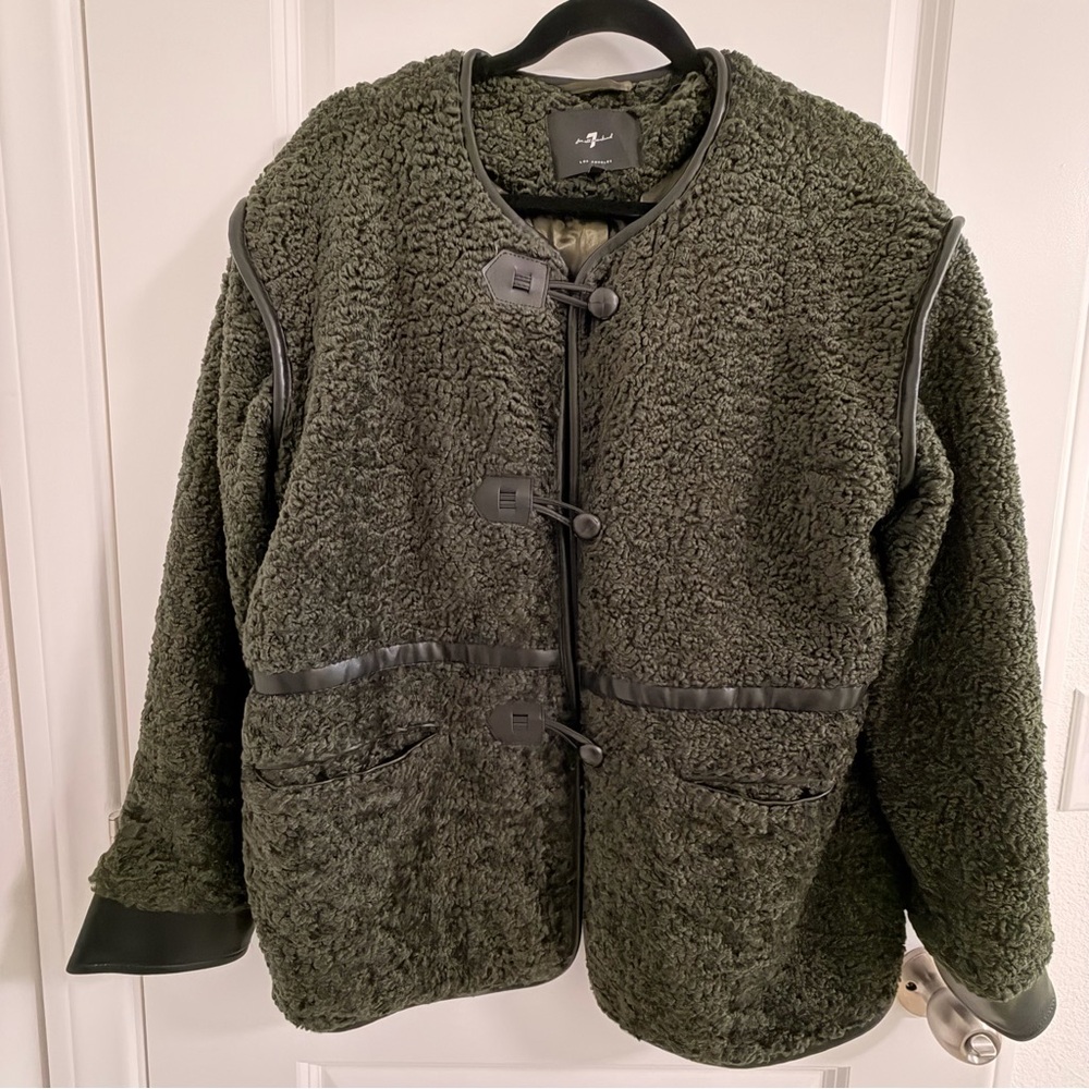 7 For All Mankind Olive Textured Jacket with Black Trim